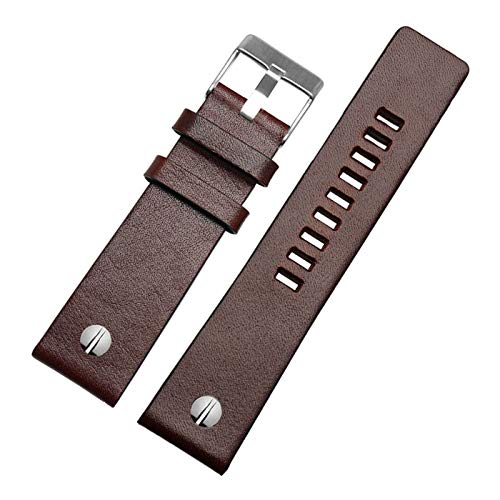 Universelles Armband, 22/24/26/28/30 mm, echtes Lederarmband, Herren-Uhrenarmband mit Nieten-Uhrendekoration, klassischer verstellbarer Armband-Ersatz ( Color : Dark Brown Watchband With Silver Buckle von WchsTUmpxN