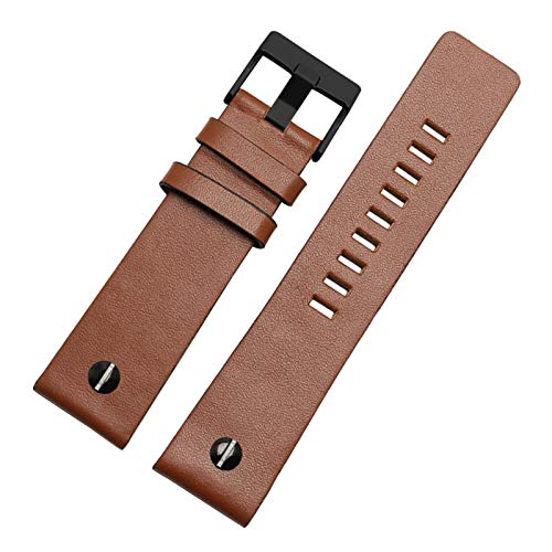 Universelles Armband, 22/24/26/28/30 mm, echtes Lederarmband, Herren-Uhrenarmband mit Nieten-Uhrendekoration, klassischer verstellbarer Armband-Ersatz ( Color : Light Brown Watchband With Black Buckle von WchsTUmpxN