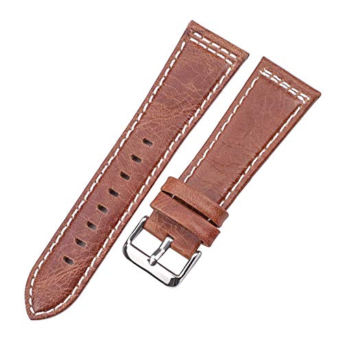 Universelles Armband, 22 mm/24 mm, hautfreundliches, weiches Echtleder-Armband for Damen und Herren, elegantes klassisches Uhrenarmband mit Edelstahl-Dornschließe ( Color : Brown , Size : 24mm ) von WchsTUmpxN