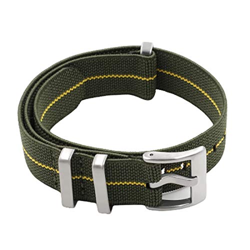 Universelles Armband, Nylon-NATO-Armband, elastischer Gürtel, Uhrenarmband, 18 mm/20 mm/22 mm, Uhrenarmband, einteiliger Armband-Ersatz ( Color : Green Yellow Line , Size : 20mm Silver Buckle ) von WchsTUmpxN