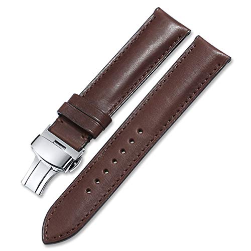 Universelles Armband, Uhrenarmband, Frankreich, Leder, 16 mm, 18 mm, 19 mm, 20 mm, 22 mm, 24 mm, Lederarmband, Herren- und Damenarmband, Schmetterlingsfaltschließe ( Color : Coffee , Size : 16mm ) von WchsTUmpxN