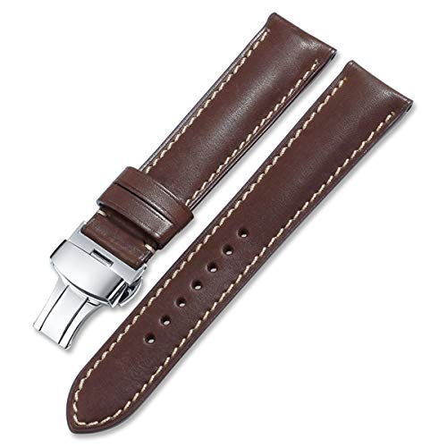 Universelles Armband, Uhrenarmband, Frankreich, Leder, 16 mm, 18 mm, 19 mm, 20 mm, 22 mm, 24 mm, Lederarmband, Herren- und Damenarmband, Schmetterlingsfaltschließe ( Color : Coffee With Tan , Size : 2 von WchsTUmpxN