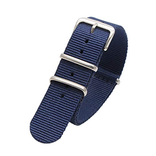 WchsTUmpxN 18 mm/20 mm/22 mm/24 mm NATO-Nylonarmband, silberne Dornschließe, Sport-Armbanduhr for Herren und Damen, wasserdichtes Uhrenzubehör (Color : Drak Blue, Size : 18mm) von WchsTUmpxN