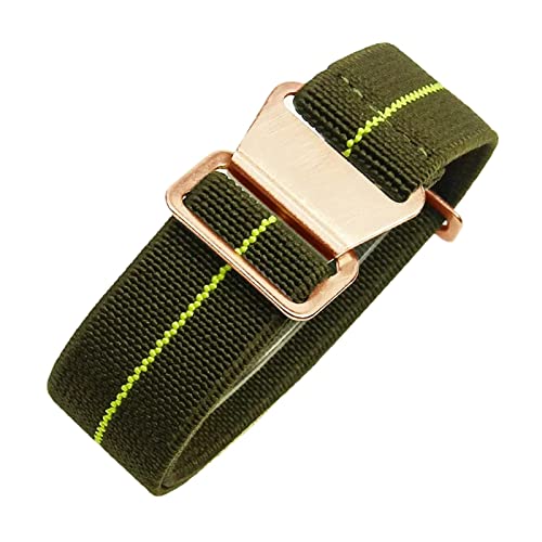 Universelles Armband, 18/20/22 mm, hautfreundliches Retro-Uhrenarmband for Herren und Damen, französische Armee, Nato-Fallschirm-elastisches Nylon-Armband ( Color : Green With Yellow rosegold Clasp , von WchsTUmpxN