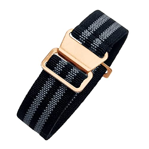 Universelles Armband, 18/20/22 mm, hautfreundliches Retro-Uhrenarmband for Herren und Damen, französische Armee, Nato-Fallschirm-elastisches Nylon-Armband ( Color : Black With Gray rosegold Clasp , Si von WchsTUmpxN