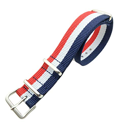 WchsTUmpxN Universelles Armband, 18 mm/20 mm gewebtes Nylon-Nato-Armband, einteilige Uhrenarmbänder for Damen und Herren, Uhrenarmband, Armband-Zubehör, Ersatz (Color : Red White Blue, Size : 18mm) von WchsTUmpxN