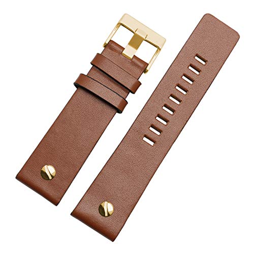 Universelles Armband, 22/24/26/28/30 mm, echtes Lederarmband, Herren-Uhrenarmband mit Nieten-Uhrendekoration, klassischer verstellbarer Armband-Ersatz ( Color : Light Brown Watchband With Gold Buckle von WchsTUmpxN