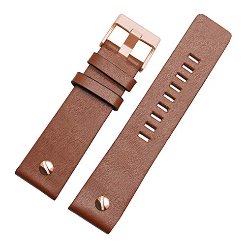 Universelles Armband, 22/24/26/28/30 mm, echtes Lederarmband, Herren-Uhrenarmband mit Nieten-Uhrendekoration, klassischer verstellbarer Armband-Ersatz ( Color : Light Brown Watchband With Rosegold Buc von WchsTUmpxN