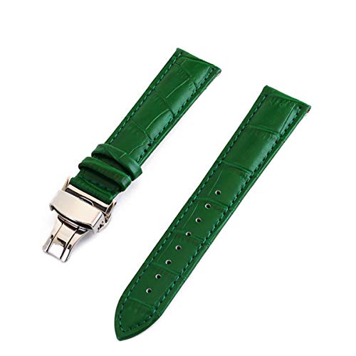 WchsTUmpxN Universalarmband, Lederuhrenarmbänder 12 24 mm Universal-Uhrenarmband mit Schmetterlingsschnalle, Stahlschnalle, Handgelenkgürtel, Armband + Werkzeug (Color : Green, Size : 15mm) von WchsTUmpxN