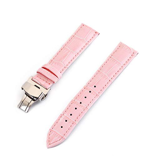 WchsTUmpxN Universalarmband, Lederuhrenarmbänder 12 24 mm Universal-Uhrenarmband mit Schmetterlingsschnalle, Stahlschnalle, Handgelenkgürtel, Armband + Werkzeug (Color : Pink, Size : 12mm) von WchsTUmpxN