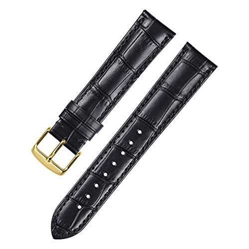 WchsTUmpxN Universelles Armband, Uhrenarmband, 14, 16, 18, 19, 20, 21 mm, 22 mm, 24 mm, Leder, Schwarz, Braun, Alligatorleder, Schnallenverschluss (Color : Black With Golden, Size : 14mm) von WchsTUmpxN