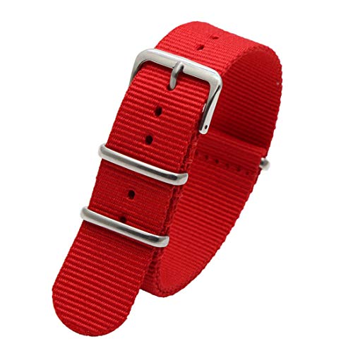 WchsTUmpxN Universelles Armband, 18 mm/20 mm/22 mm/24 mm NATO-Nylonarmband, silberne Dornschließe, Sport-Armbanduhr for Herren und Damen, wasserdichtes Uhrenzubehör (Color : Red, Size : 20mm) von WchsTUmpxN