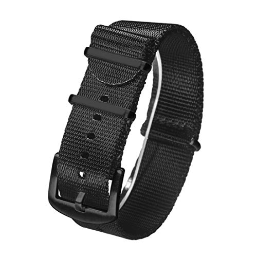 WchsTUmpxN Universelles Armband, 18 mm/20 mm/22 mm/24 mm NATO-Uhrenarmband, Nylon, NATO-Uhrenarmband, hautfreundlicher Armband-Ersatz, Khaqi (Color : Black (Black), Size : 18mm) von WchsTUmpxN