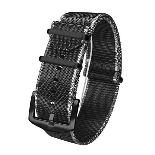 WchsTUmpxN Universelles Armband, 18 mm/20 mm/22 mm/24 mm NATO-Uhrenarmband, Nylon, NATO-Uhrenarmband, hautfreundlicher Armband-Ersatz, Khaqi (Color : Black Grey (Black), Size : 24mm) von WchsTUmpxN