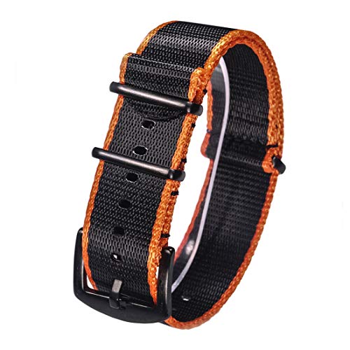 WchsTUmpxN Universelles Armband, 18 mm/20 mm/22 mm/24 mm NATO-Uhrenarmband, Nylon, NATO-Uhrenarmband, hautfreundlicher Armband-Ersatz, Khaqi (Color : Orange Black (Black), Size : 18mm) von WchsTUmpxN