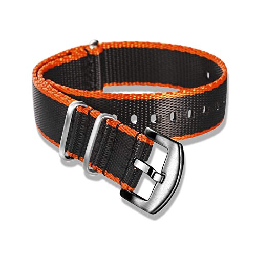 WchsTUmpxN Universelles Armband, 18 mm/20 mm/22 mm/24 mm NATO-Uhrenarmband, Nylon, NATO-Uhrenarmband, hautfreundlicher Armband-Ersatz, Khaqi (Color : Orange Black (Silver), Size : 20mm) von WchsTUmpxN