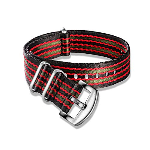 WchsTUmpxN Universelles Armband, 18 mm/20 mm/22 mm/24 mm NATO-Uhrenarmband, Nylon, NATO-Uhrenarmband, hautfreundlicher Armband-Ersatz, Khaqi (Color : Red Black (Silver), Size : 18mm) von WchsTUmpxN