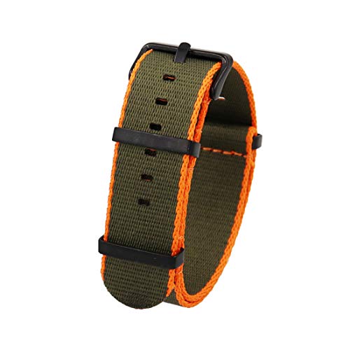 WchsTUmpxN Universelles Armband, 20 mm/22 mm Nylon, atmungsaktives Nato-Armband, einteiliges Armband, Edelstahl-Dornschließe, Herren-Armband-Ersatz (Color : Army Green Orange (Black), Size : 20mm) von WchsTUmpxN