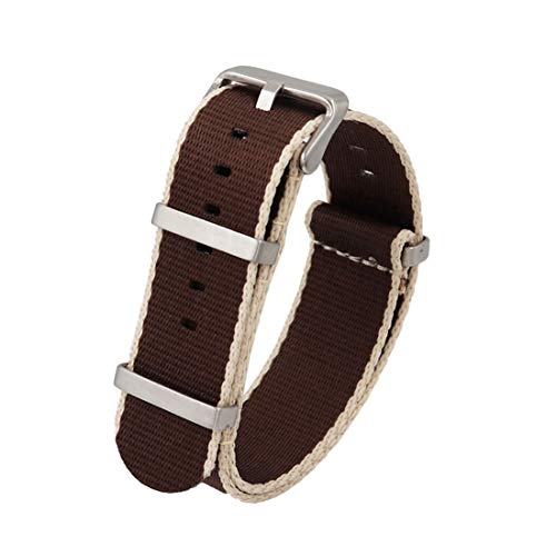 WchsTUmpxN Universelles Armband, 20 mm/22 mm Nylon, atmungsaktives Nato-Armband, einteiliges Armband, Edelstahl-Dornschließe, Herren-Armband-Ersatz (Color : Brown Beige (Silver), Size : 22mm) von WchsTUmpxN