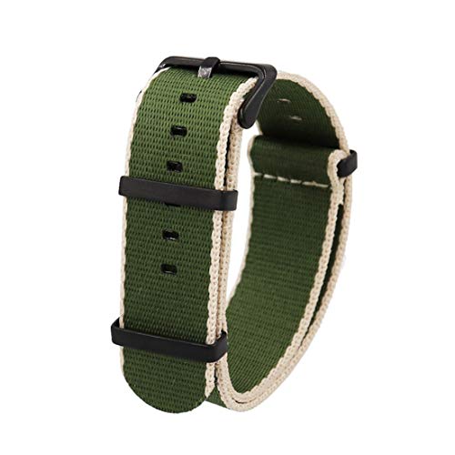 WchsTUmpxN Universelles Armband, 20 mm/22 mm Nylon, atmungsaktives Nato-Armband, einteiliges Armband, Edelstahl-Dornschließe, Herren-Armband-Ersatz (Color : Green Beige (Black), Size : 20mm) von WchsTUmpxN