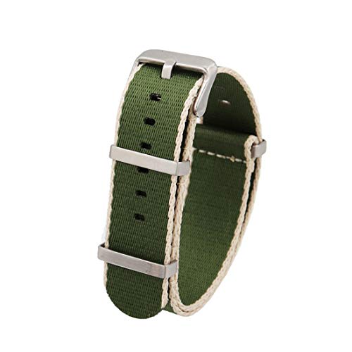 WchsTUmpxN Universelles Armband, 20 mm/22 mm Nylon, atmungsaktives Nato-Armband, einteiliges Armband, Edelstahl-Dornschließe, Herren-Armband-Ersatz (Color : Green Beige (Silver), Size : 20mm) von WchsTUmpxN