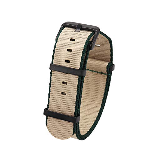 WchsTUmpxN Universelles Armband, 20 mm/22 mm Nylon, atmungsaktives Nato-Armband, einteiliges Armband, Edelstahl-Dornschließe, Herren-Armband-Ersatz (Color : Khaki Green (Black), Size : 20mm) von WchsTUmpxN