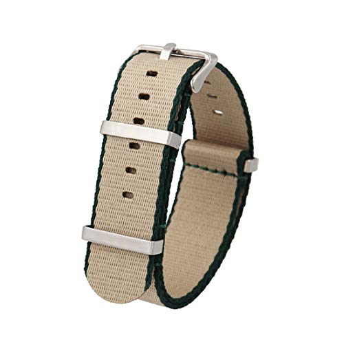 WchsTUmpxN Universelles Armband, 20 mm/22 mm Nylon, atmungsaktives Nato-Armband, einteiliges Armband, Edelstahl-Dornschließe, Herren-Armband-Ersatz (Color : Khaki Green (Silver), Size : 22mm) von WchsTUmpxN