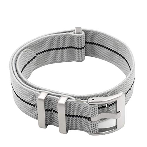 WchsTUmpxN Universelles Armband, Nylon-NATO-Armband, elastischer Gürtel, Uhrenarmband, 18 mm/20 mm/22 mm, Uhrenarmband, einteiliger Armband-Ersatz (Color : Gray Black Line, Size : 18mm Silver Buckle) von WchsTUmpxN