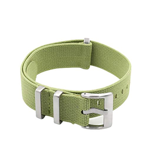 WchsTUmpxN Universelles Armband, Nylon-NATO-Armband, elastischer Gürtel, Uhrenarmband, 18 mm/20 mm/22 mm, Uhrenarmband, einteiliger Armband-Ersatz (Color : Light Green, Size : 18mm Silver Buckle) von WchsTUmpxN