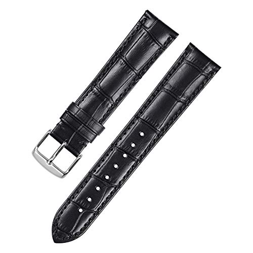 WchsTUmpxN Universelles Armband, Uhrenarmband, 14, 16, 18, 19, 20, 21 mm, 22 mm, 24 mm, Leder, Schwarz, Braun, Alligatorleder, Schnallenverschluss (Color : Black With Silver, Size : 16mm) von WchsTUmpxN