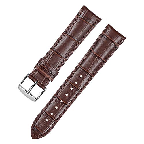 WchsTUmpxN Universelles Armband, Uhrenarmband, 14, 16, 18, 19, 20, 21 mm, 22 mm, 24 mm, Leder, Schwarz, Braun, Alligatorleder, Schnallenverschluss (Color : Brown With Silver, Size : 14mm) von WchsTUmpxN