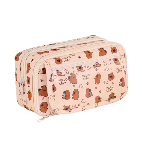 Wcybym Ästhetisches Federmäppchen, 9 Fächer, Schreibwaren-Organizer, Stifttasche mit Reißverschluss, Make-up-Tasche mit Tierdruck, vielseitige kleine Tasche für Mädchen, und Kinder für Zuhause, von Wcybym