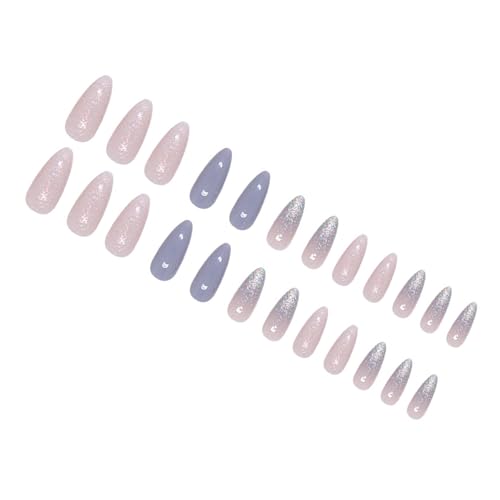 24 Pcs Französische Spitze Presse Auf Nägeln Mandelform Falsche Nägel Mit Elegantem Glitzern Muster Nägel Dekoration Für Frauen Mandelform Presse Auf Nagel von Wdbild