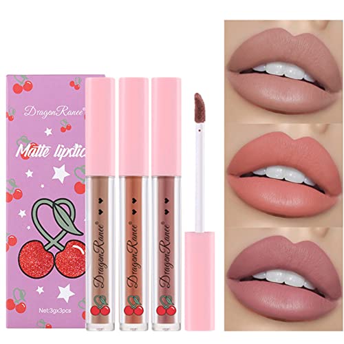 3 Pcs Flüssiger Lippenstift Set Lippenfärbung Makeup Langlebige Wasserdichte Matte Lippenstifte Lippensets Für Frauen Girls von Wdbild