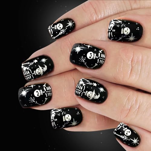 Halloween Gefälschte Nägel Set 24 Glitzer Mit Design Abs Presse Auf Nägeln Für Frauen Schwarzer Halloween Nagel Mit Glitzernd von Wdbild