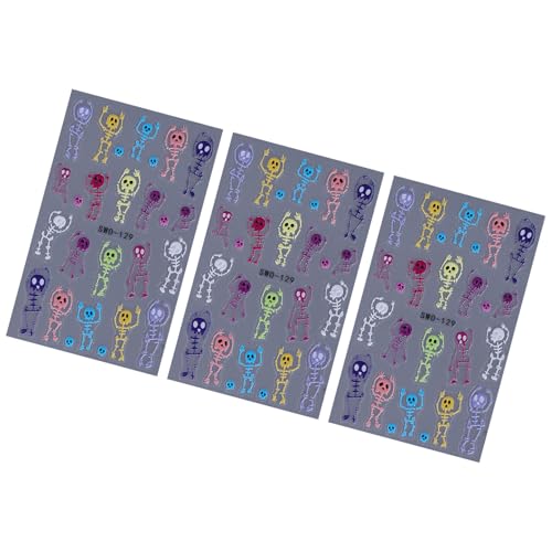 Halloween Nails Art Aufkleber Packung Von 3 Mattem Geprägten Skelettons Cartoon Designs Partyzubehör Nägel Dekorationspapier Party Nagelkunstzubehör Für Frauen von Wdbild