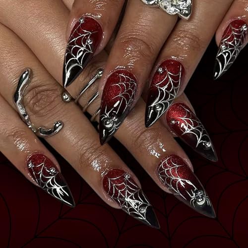 Mandel French Tipps Gefälschte Nägel Acrylnägel Mit Spiders Designs Kleben Auf Nägeln Für Frauen Halloween Presse Auf Nägeln Volldeckel Künstlicher Nagel von Wdbild