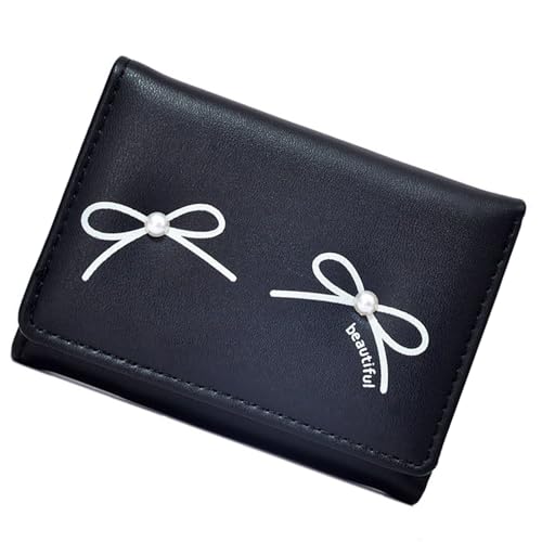 Wdbild Geldbeutel, Modische Geldbörse mit Schleifen für Mädchen, ästhetischer Kleiner Kartenhalter, Münzbörse aus PU-Leder, Bargeldfach mit transparentem Fenster für Frauen von Wdbild