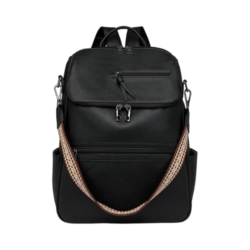Wdbild Student School Rucksack Retro Travel Rucksack Große Kapazität Casual Daypacks PU Leder Girls Ästhetische Tasche Retro Schultasche PU Leder Große Kapazitäten Freizeitpackungen von Wdbild