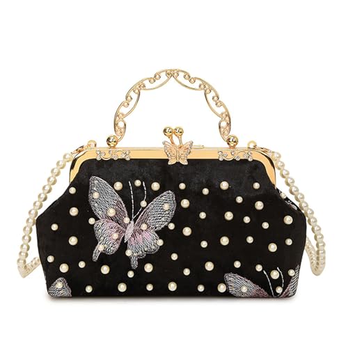 Wdbild Stylish Shell Form Abendbeutel Mit Schmetterling Stickpearls Kette Schulter Crossbody Taschen Für Besondere Anlässe Elegant Gestickte Abendtasche von Wdbild