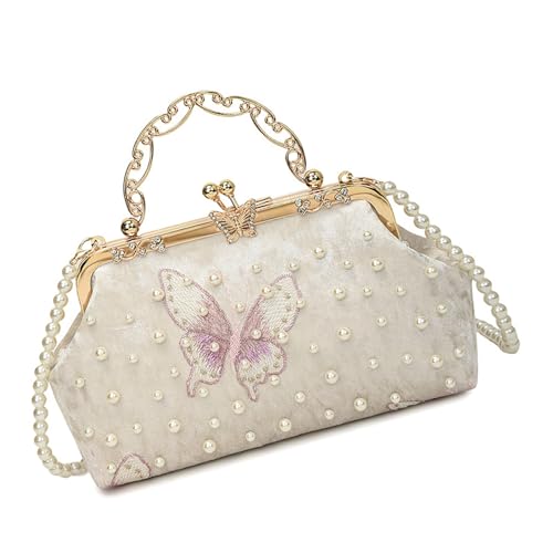 Wdbild Stylish Shell Form Abendbeutel Mit Schmetterling Stickpearls Kette Schulter Crossbody Taschen Für Besondere Anlässe Elegant Gestickte Abendtasche von Wdbild