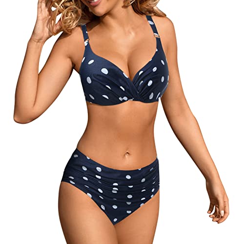 Bikini Damen Bauchweg Push Up Women's Strapless Ribbed Ruffle Neckline Bandeau Bikini Set Swimsuit Wavy Swimwear Tankini Bikini Top Schwarz Tankini Grosse GrößEn von Wdgfv