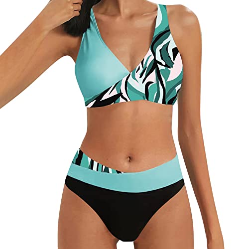 Bikini Damen Bauchweg Women's Bikini Set Knot Triangle Bikini Swimsuit Low Rise Swimwear Two Piece Swimsuit Ribbed Swimwear Bikini Damen GrüN Mid-Waisted Bikini Tankini Schwarz 44 von Wdgfv