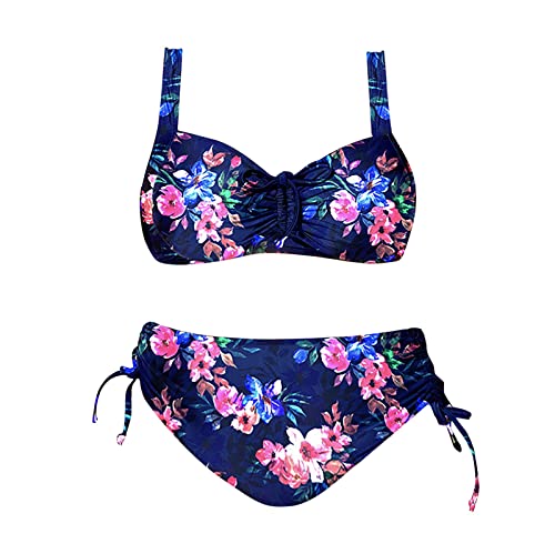 Bikini Damen Set,Damen-Badeanzug in Übergröße, zweiteilig, mit Aufdruck, sexy Bikini-Schwimmen-BH-Pad, Dreieck-Badeanzug mit Bügeln Bikini Kleine Oberweite Rüschen Tankini Oberteil Damen Mit Cups von Wdgfv