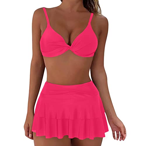 Damen Badeanzug Mit Slim-Effekt Damen Bikini Sets Hohe Taille Triangel Bikinitop High Waist Bademode Zweiteiliger Badeanzug Ribbed Swimwear Tankini Mit BüGel Bikini Damen Mit Spitze Bademode von Wdgfv