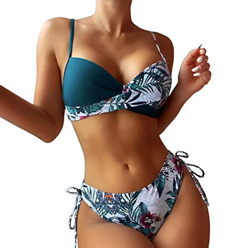 Damen Bikini In GroßEn GrößEn Women's Bikini Set, Bandeau Smocked Swimwear, Ruffle High Waist Two Piece Swimsuit Bikini Damen Sexy Extrem Tankini Top E Cup Bikini Damen Push Up Badeanzug Schwarz von Wdgfv