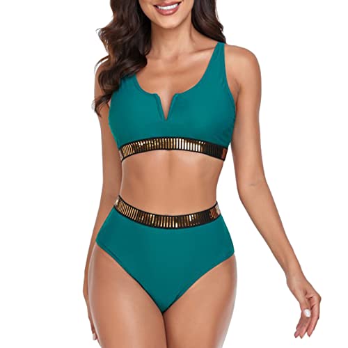 Damen Casual Solid Strap Backless Weste Seersucker Badeanzug Badeanzug Sportbadeanzug Frauen Bikini 3 Teilig Cutout Tankini Tankini Gr 40 Grün von Wdgfv