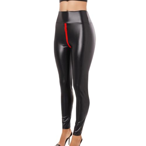 Damen Kunstleder Leggings Damen Kunstleder Leggings Thermo Leder High Waist Stretch Skinny Hose Leggins PU Lederhose Strumpfhosen Sexy Treggins Lederoptik Dünn Gefüttert Kunstleder Winter von Wdgfv