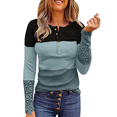 Damen T-Shirt Basic T-Shirt Damen V-Ausschnitt Knopfleiste Bluse Solide Tunika Langarm/Kurzarm Tops Pullover Long Sleeve Tops Top Bluse Damen Damen Bluse Schwarz Langarm Jersey Kleid Lang von Wdgfv