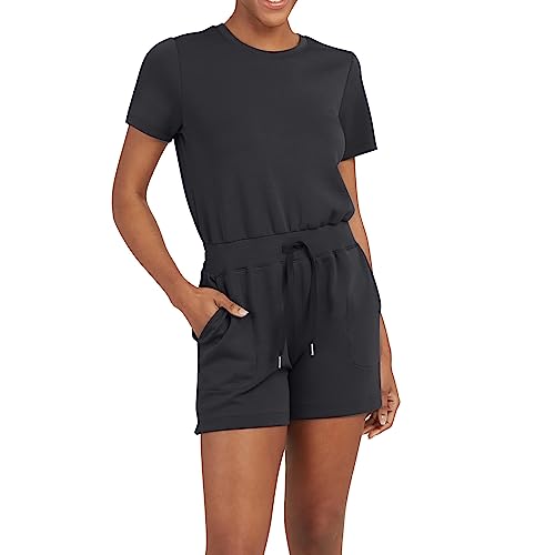 DüNne Sommerhose Damen Kurz Damen SOID Sommer-Overall mit Knopf und Schnürung, kurzärmelig, leicht, gerade, Ripsband, Weste, Kurze Hose Overall Damen Sexy Jogginghose Damen 3/4 von Wdgfv